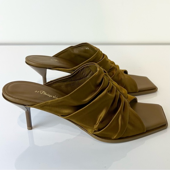 NEW 3.1 PHILLIP LIM OLIVE GREEN SATIN MULES - Picture 4 of 14